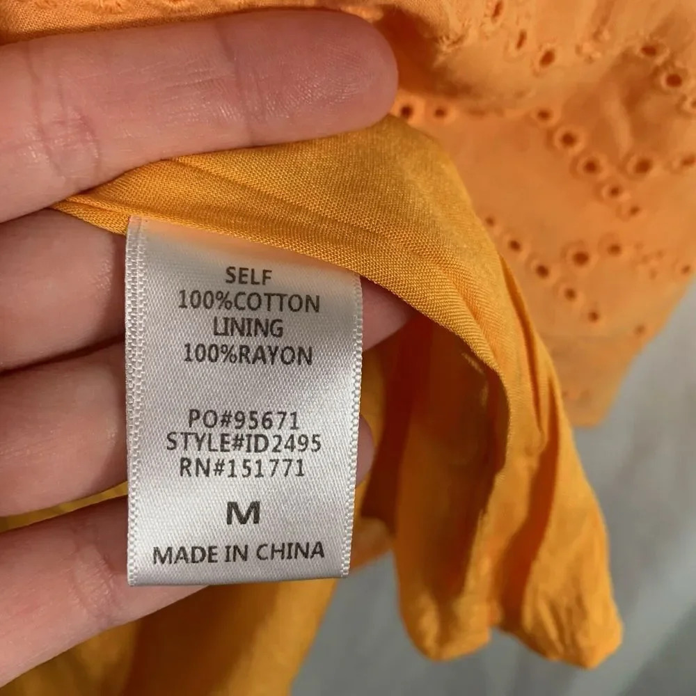 Le Lis Dress Women’s Medium Orange Eyelet Mini Dress NWT Cotton Blend - Picture 7 of 10